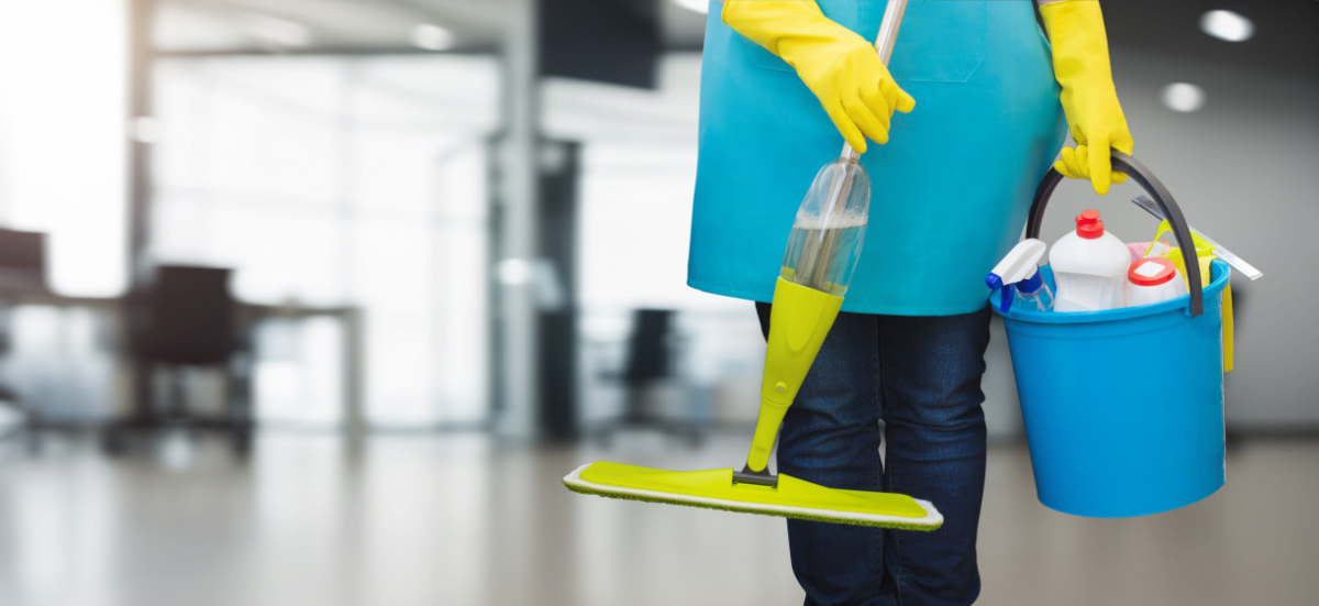 Cleaning person entering an office